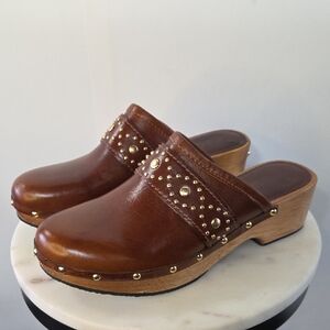 Michael Kors Brown Leather Studded Clog Mules Size 9M
